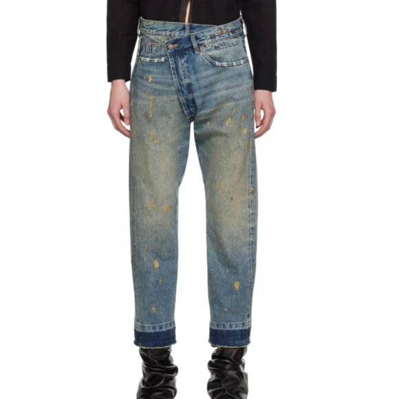 R13 Cross Over Jeans in Blue Clinton Gold Splatter (nwot) Size 24 - Picture 1 of 4